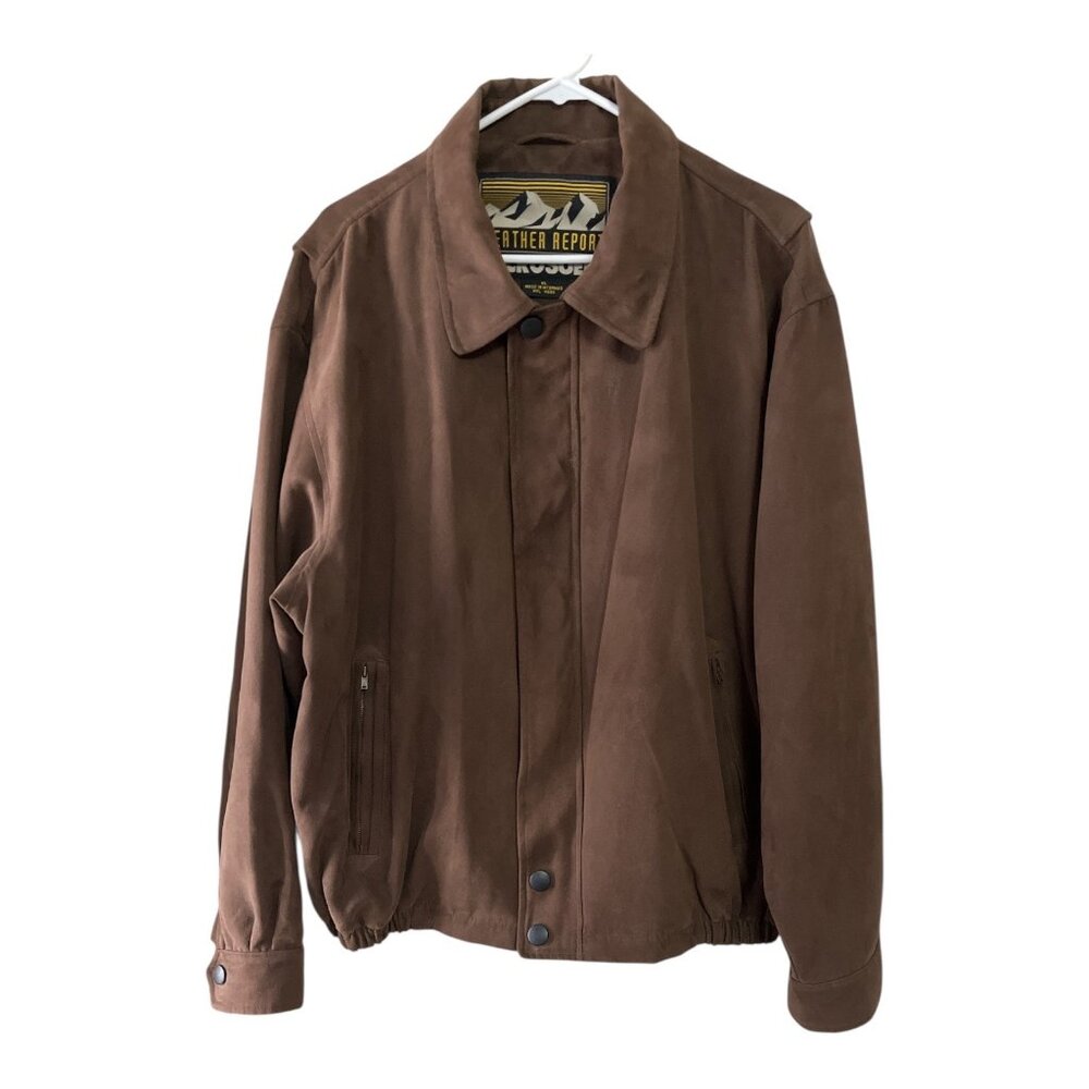 Weather Report Men’s XL Brown Microsuede Bomber Jacket Zip Front Faux Suede Coat